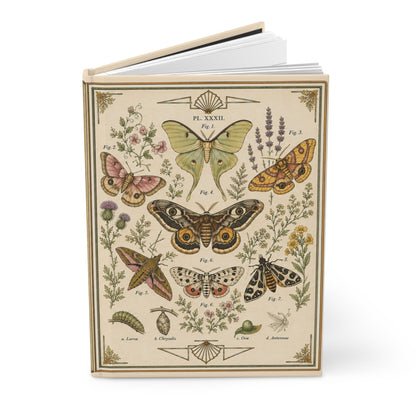 Journal Notebook, Hardcover Lined - Vintage Botanical Moths