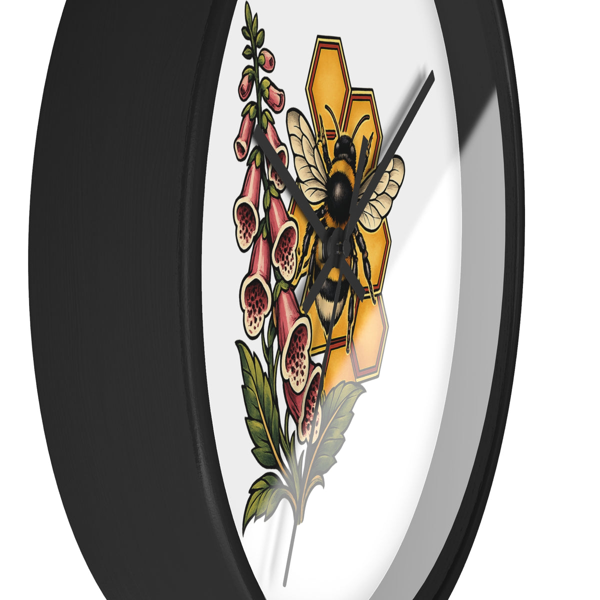 Clock, Wall Acrylic - Bee, Honeycomb & Foxglove