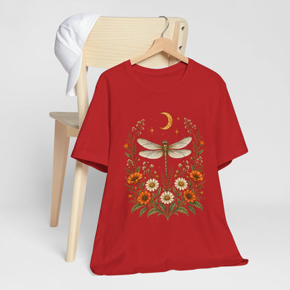 T-Shirt, Short Sleeve Boxy Crew Neck - Boho Dragonfly Moon