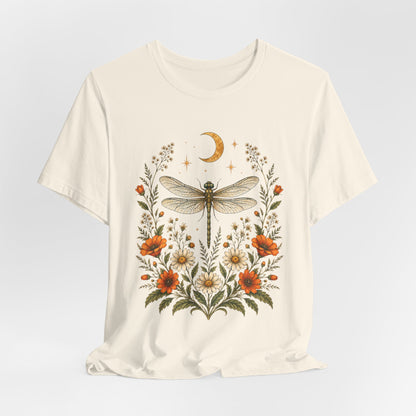 T-Shirt, Short Sleeve Boxy Crew Neck - Boho Dragonfly Moon