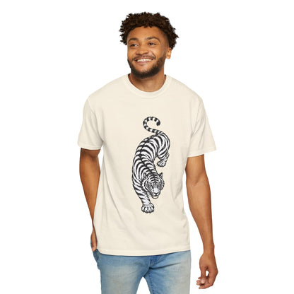 T-Shirt, Short Sleeve Boxy Crew Neck - Black & White Tiger