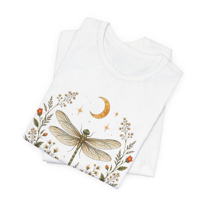 T-Shirt, Short Sleeve Boxy Crew Neck - Boho Dragonfly Moon
