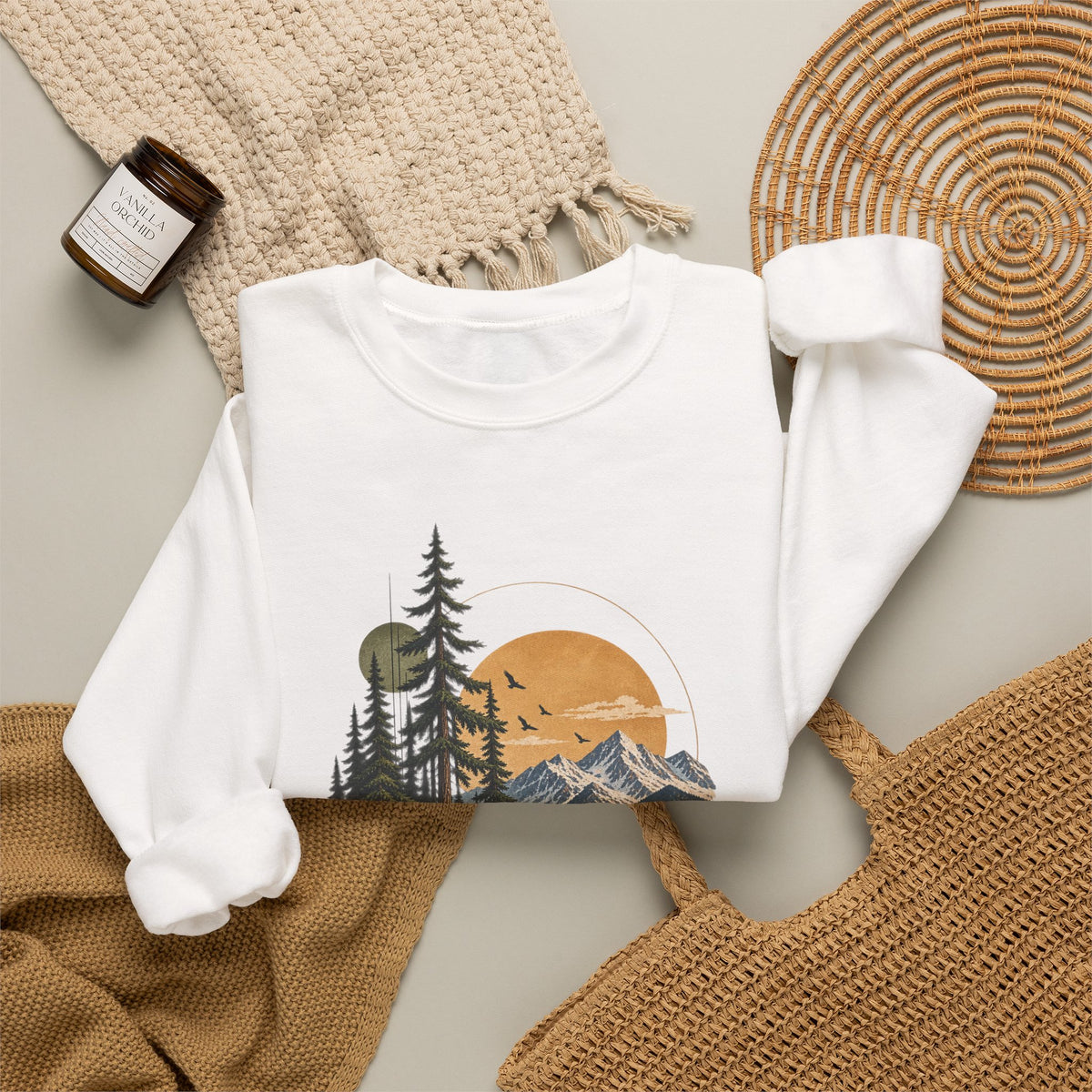 Sweatshirt, Crew Neck - Mountain Lake Sunset