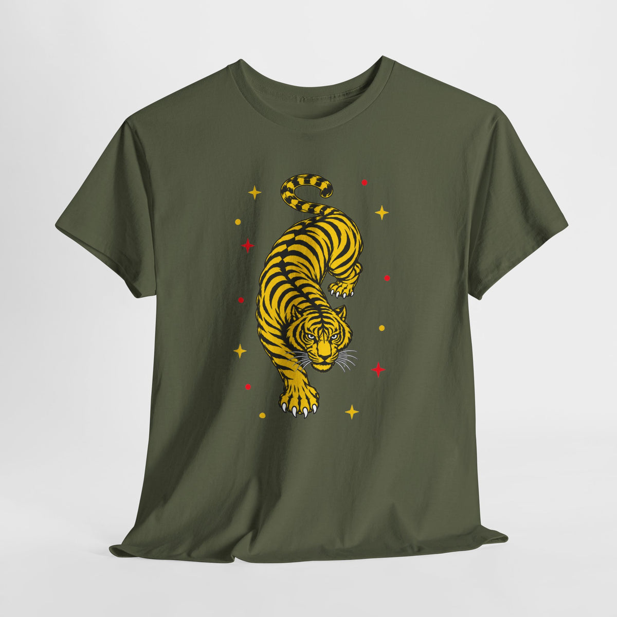 T-Shirt, Short Sleeve Boxy Crewneck - Yellow Tiger