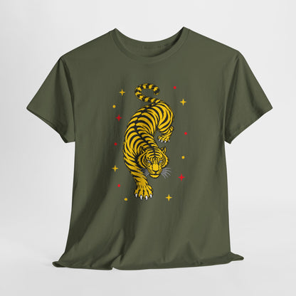 T-Shirt, Short Sleeve Boxy Crewneck - Yellow Tiger