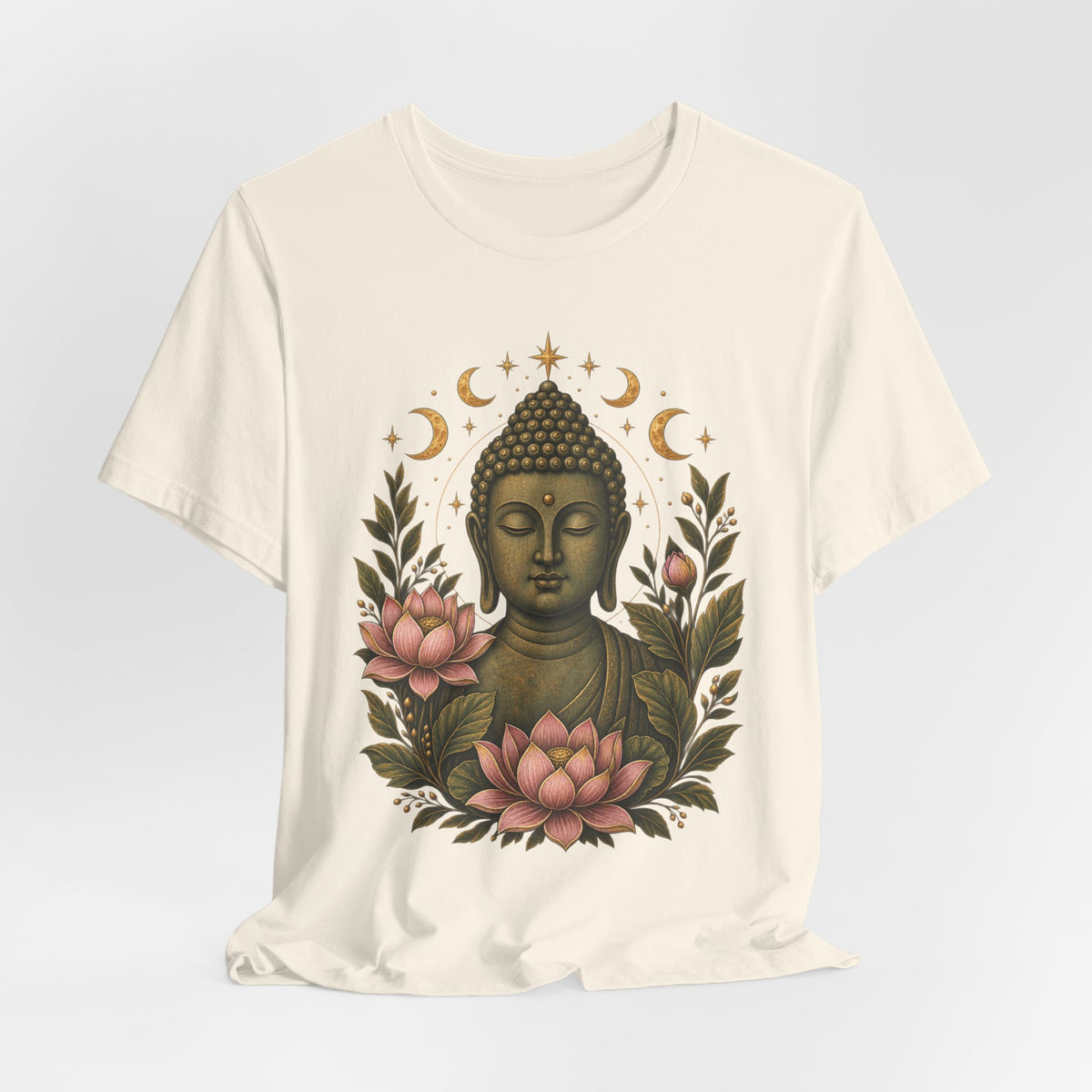 T‑Shirt, Short Sleeve Boxy Crew Neck - Buddha, Lotus & Moon Phases