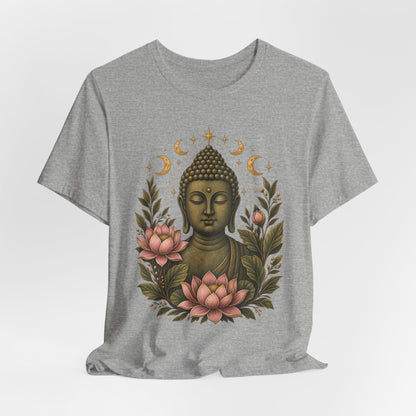 T‑Shirt, Short Sleeve Boxy Crew Neck - Buddha, Lotus & Moon Phases
