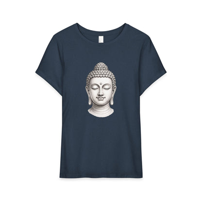 T-Shirt, Short Sleeve Wide Neck Relaxed Fit - Buddha Head