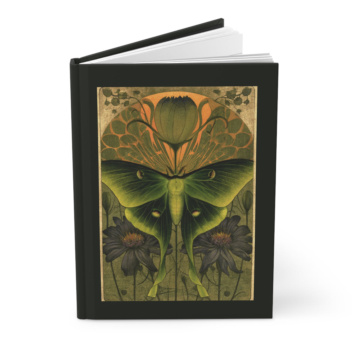 Journal Notebook, Hardcover Lined - Large Luna Moth, Black Framing