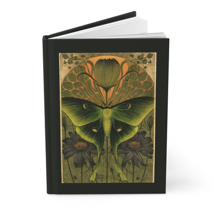 Journal Notebook, Hardcover Lined - Large Luna Moth, Black Framing