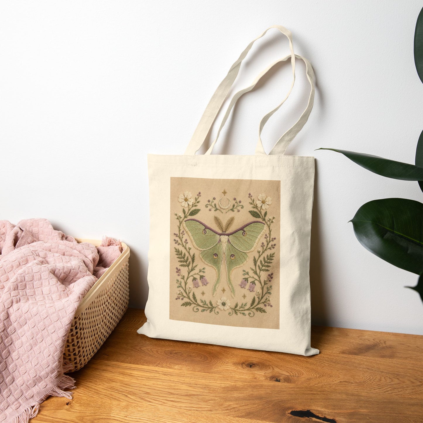Luna Moth Botanical Canvas Tote