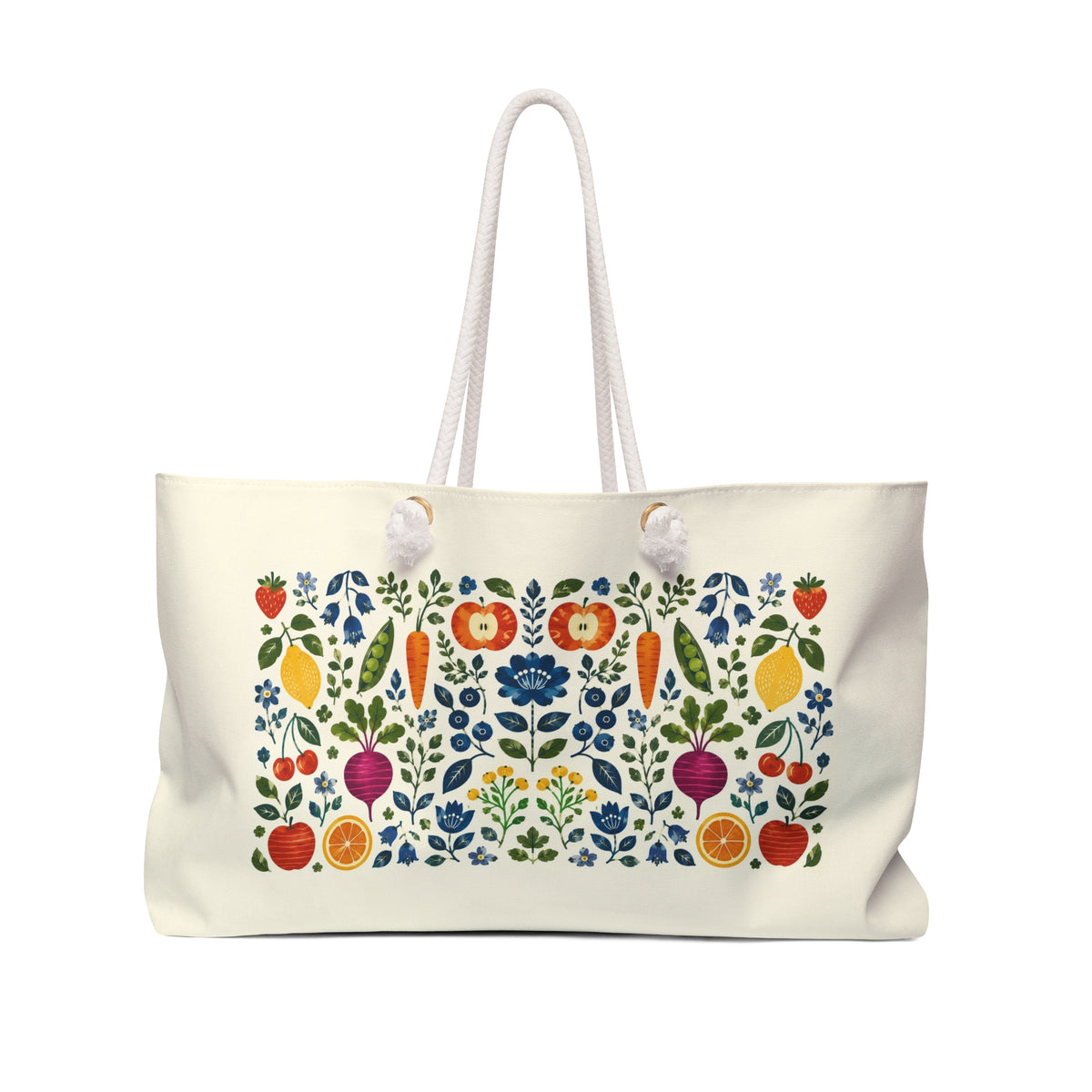 Tote, Weekender Travel  Bag - Vintage Folk Art Botanical Harvest