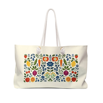 Tote, Weekender Travel  Bag - Vintage Folk Art Botanical Harvest