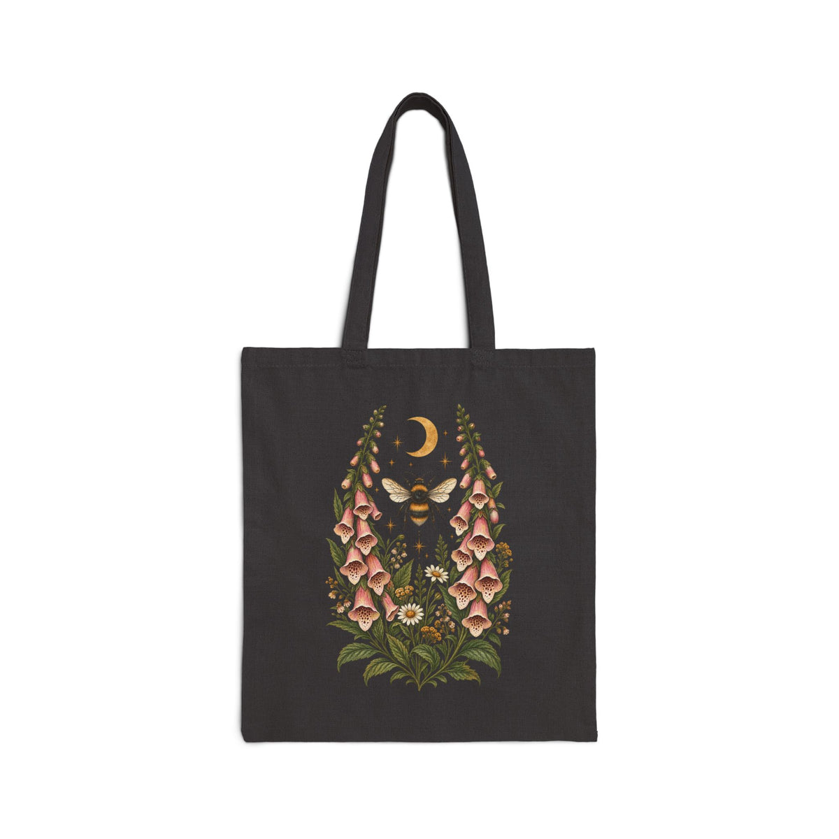Tote, Canvass bag - Floral Botanical Bee Foxglove & Moon
