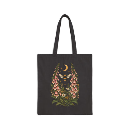 Tote, Canvass bag - Floral Botanical Bee Foxglove & Moon