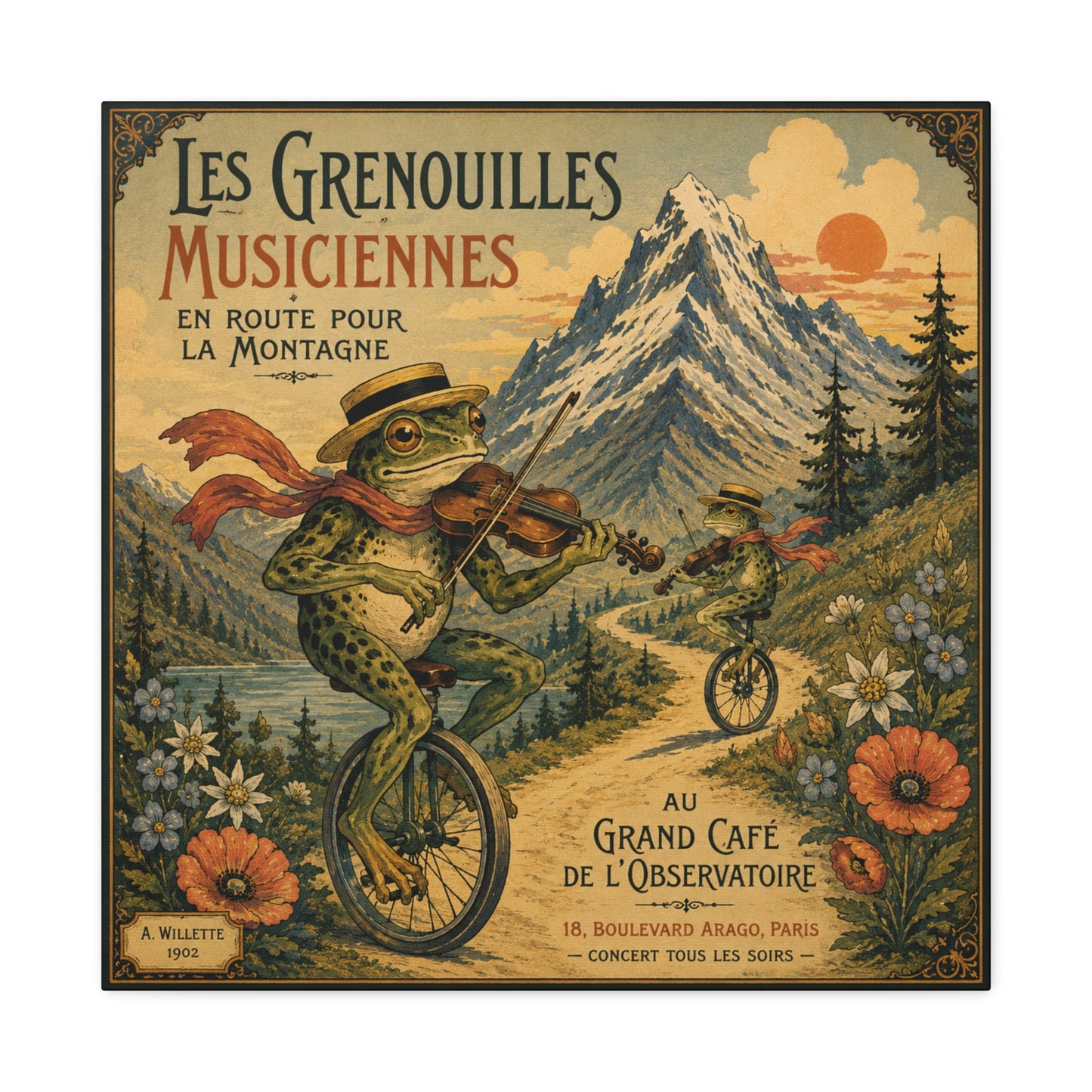 Vintage Frog Musicians Canvas Art – 'Les Grenouilles Musiciennes' Stretched Matte Print