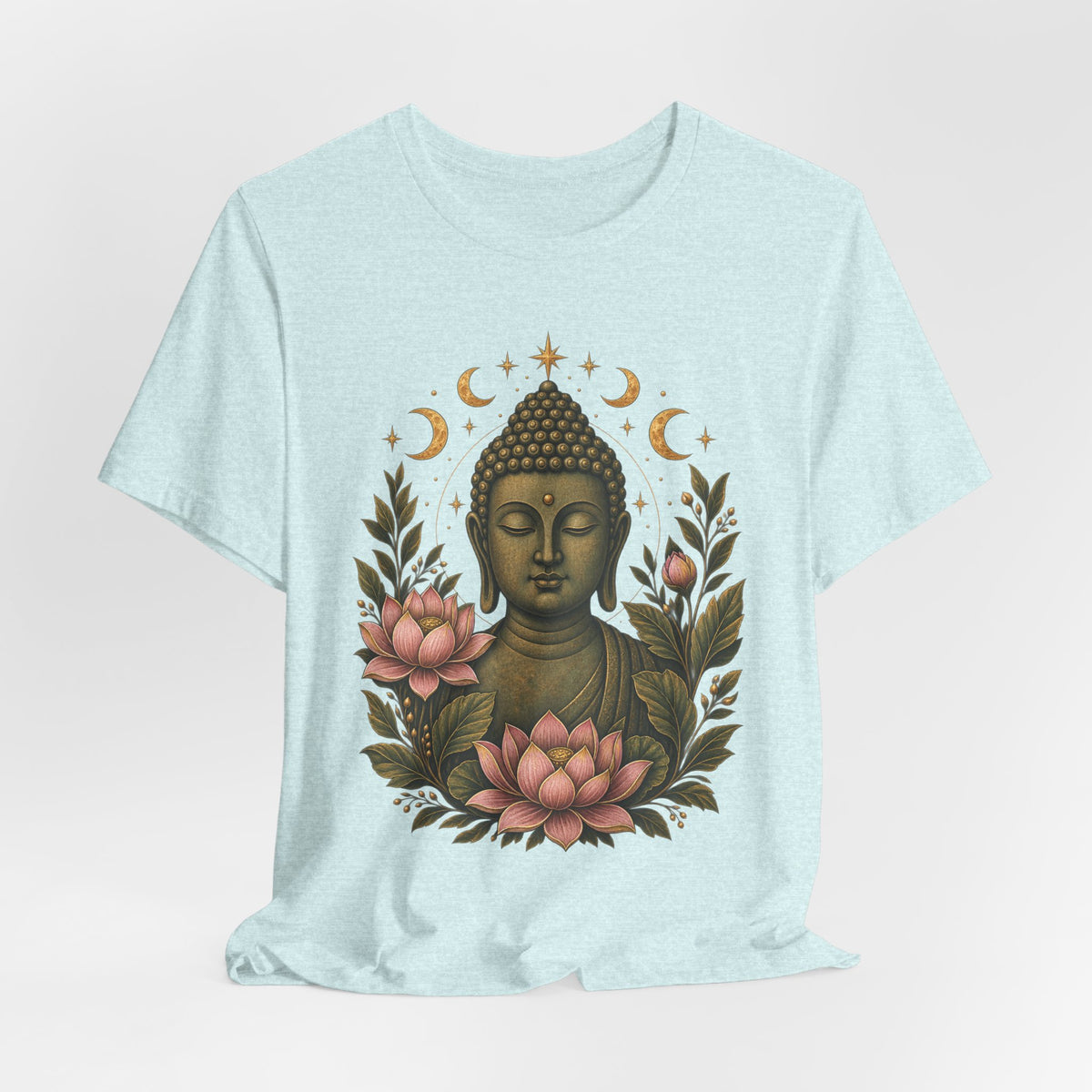 T‑Shirt, Short Sleeve Boxy Crew Neck - Buddha, Lotus & Moon Phases