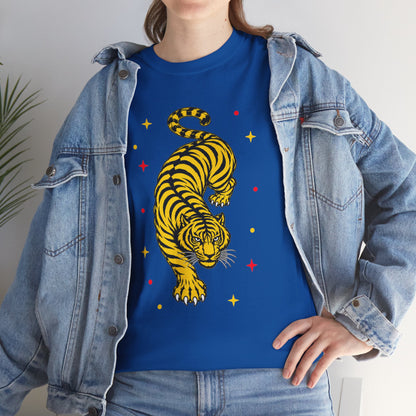 T-Shirt, Short Sleeve Boxy Crewneck - Yellow Tiger