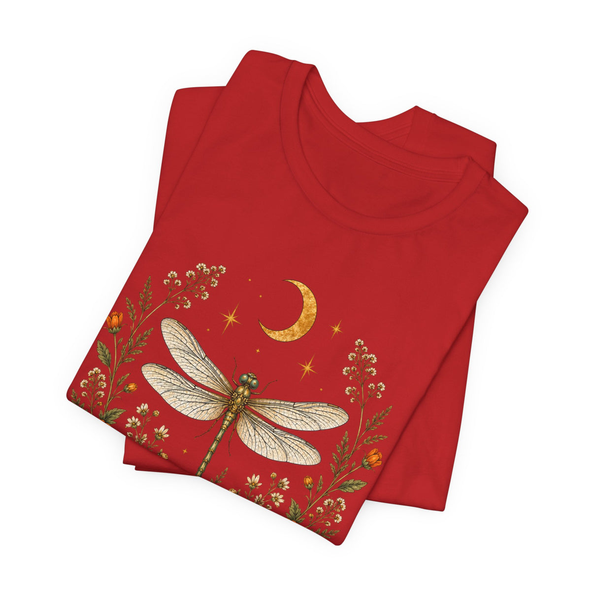 T-Shirt, Short Sleeve Boxy Crew Neck - Boho Dragonfly Moon