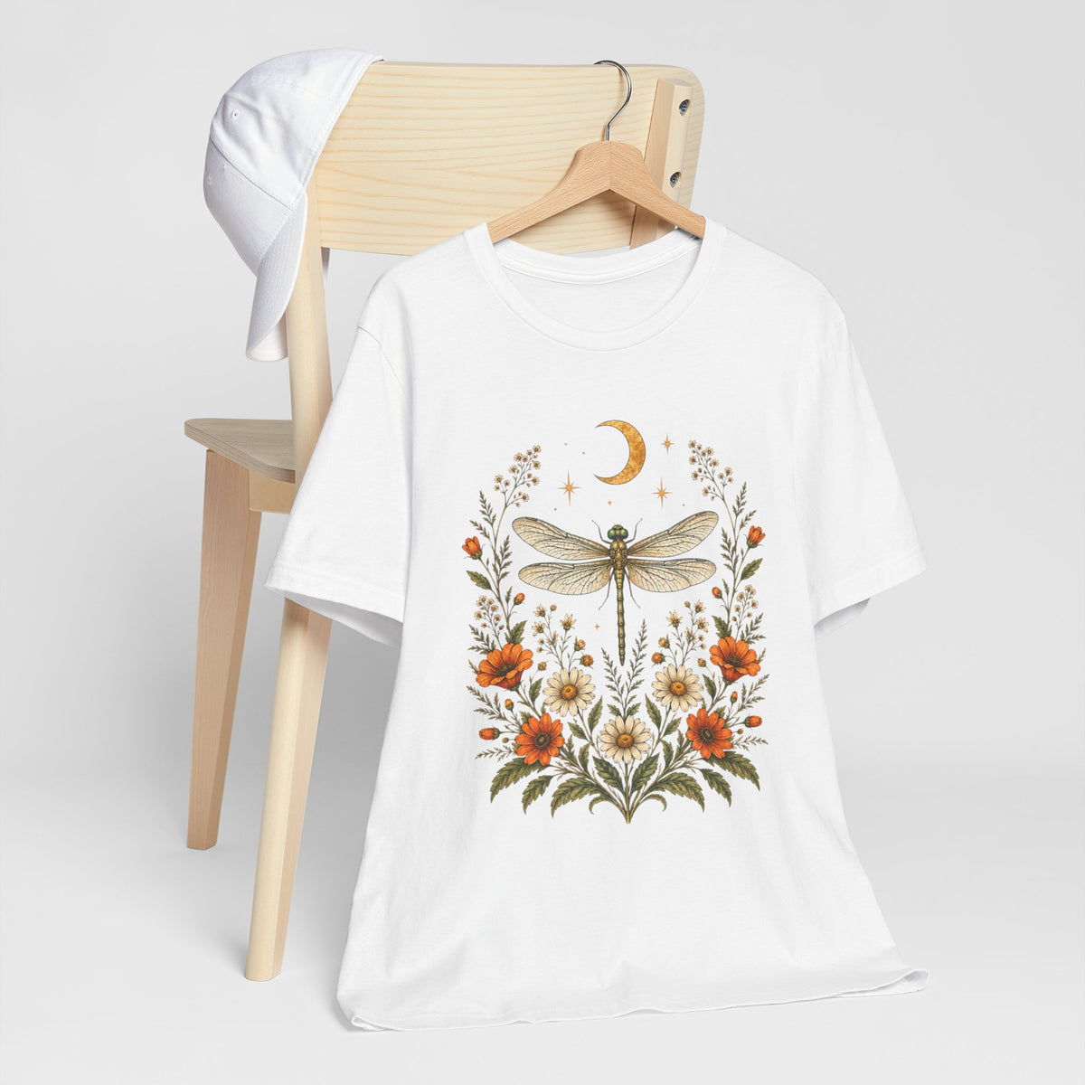 T-Shirt, Short Sleeve Boxy Crew Neck - Boho Dragonfly Moon