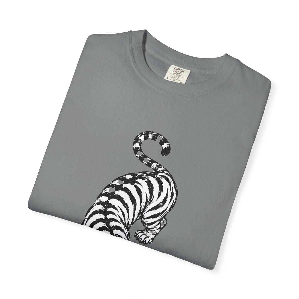 T-Shirt, Short Sleeve Boxy Crew Neck - Black & White Tiger
