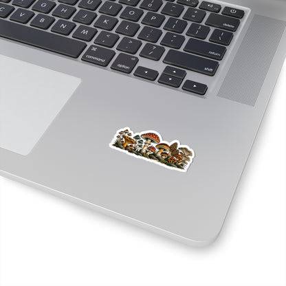 Mushroom Forest Kiss-Cut Sticker — Vintage Fungi LapTop Decal
