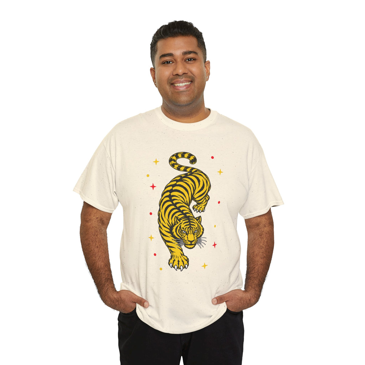 T-Shirt, Short Sleeve Boxy Crewneck - Yellow Tiger
