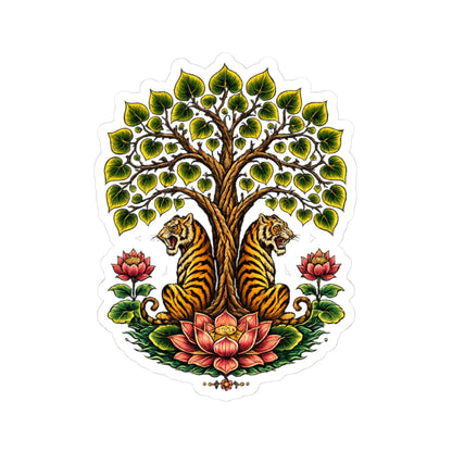 Sticker,  Kiss-Cut - Tiger Pair Lotus & Bodhi Tree