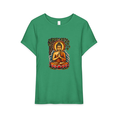 T-Shirt, Short Sleeve Boxy Crew Neck - Buddha & Lotus