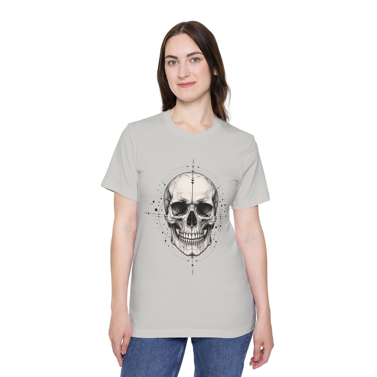 T-Shirt, Short Sleeve Boxy Crew Neck - Geometric Skull