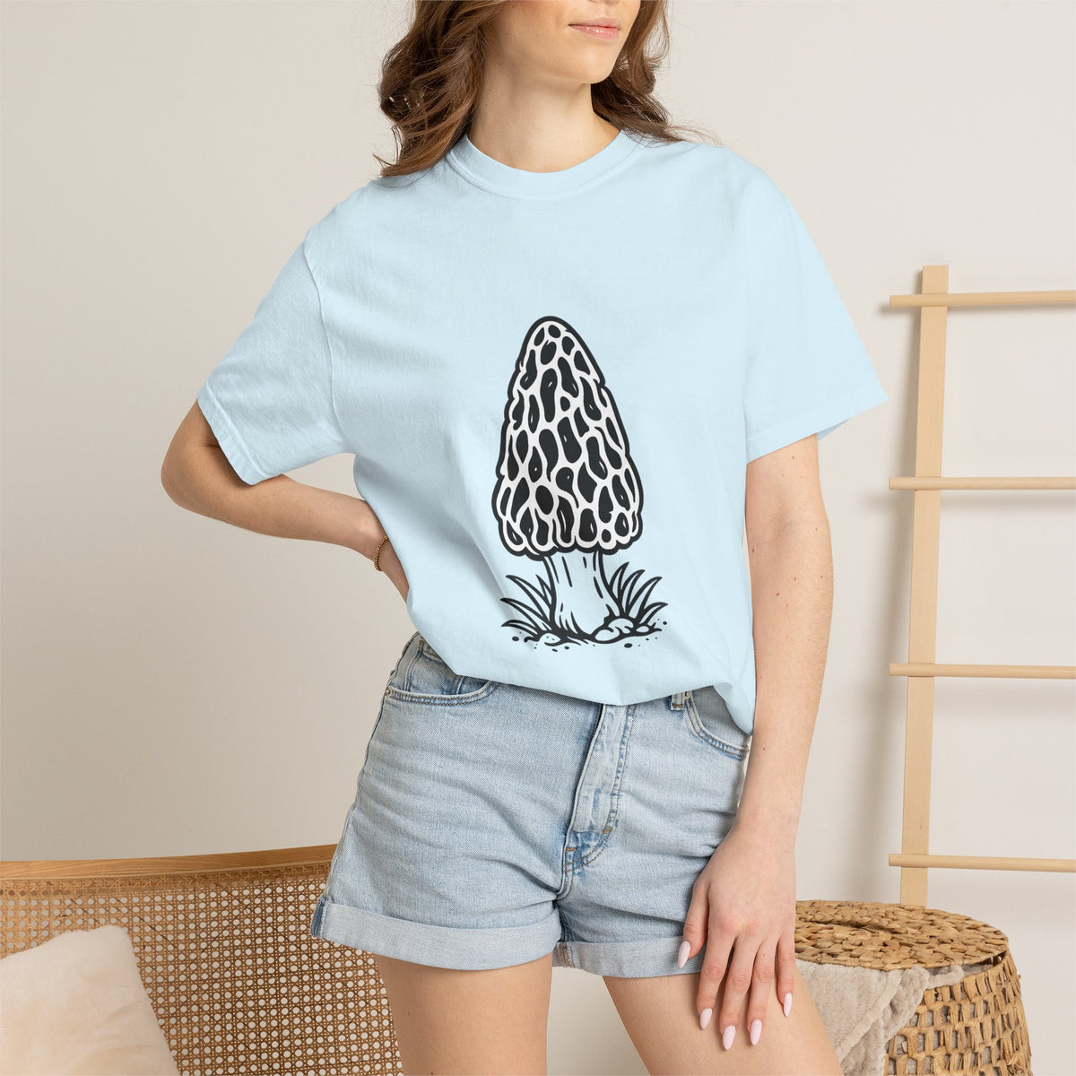 T-Shirt, Short Sleeve Boxy Crew Neck - Hand-Drawn Forager Morel Mushroom