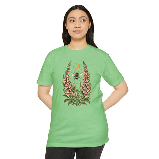 T-Shirt, Short Sleeve Boxy Crew Neck - Bee & Foxglove Vintage Floral Moon