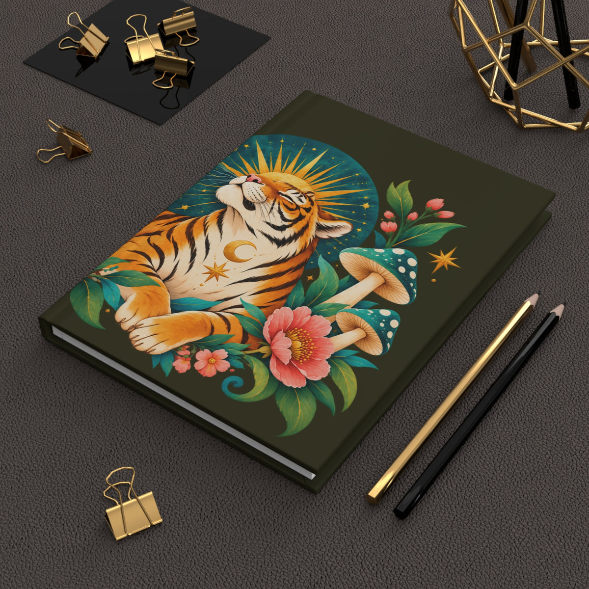 Journal Notebook, Lined Hardcover - Mystical Tiger Moon