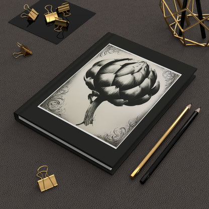 Journal Notebook, Hardcover Lined - Black and White Artichoke