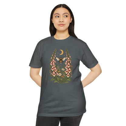 T-Shirt, Short Sleeve Boxy Crew Neck - Bee & Foxglove Vintage Floral Moon