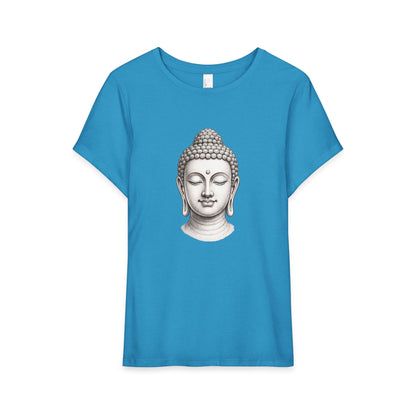 T-Shirt, Short Sleeve Wide Neck Relaxed Fit - Buddha Head