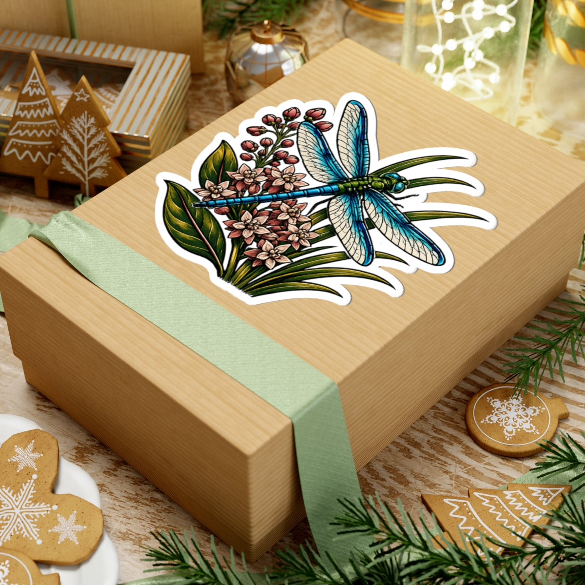 Sticker,  Kiss-Cut - Dragonfly with Wildflowers
