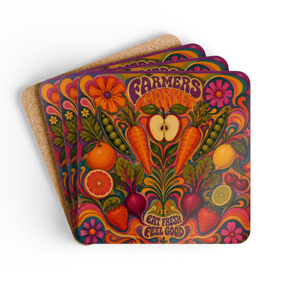 Groovy Farmer's Market Cork Coaster (Set of 4)