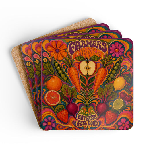 Groovy Farmer's Market Cork Coaster (Set of 4)